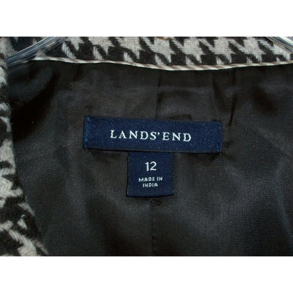 Lands End Houndstooth Wool Blazer 12 L Jacket Gray Black Lined - Picture 7 of 7